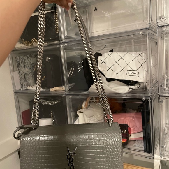 SAINT LAURENT Sunset croc-embossed shoulder bag - Picture 4 of 7